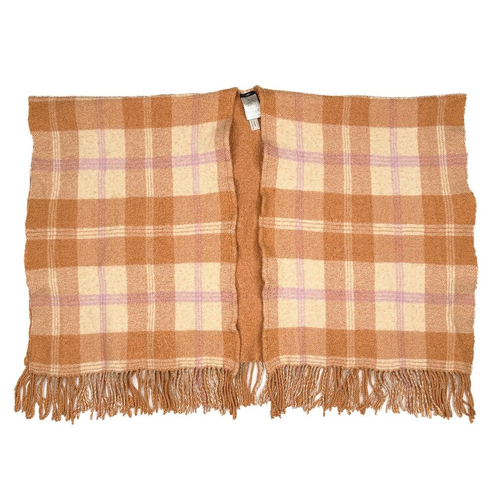 J. Crew Soft Wool Blend‎ Plaid Tartan Fringe Open-Front Wrap Cape Shawl - NWOT - Picture 3 of 9